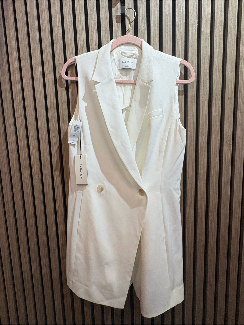 Babaton “THEA” Double-Breasted Sleeveless Blazer Romper - white